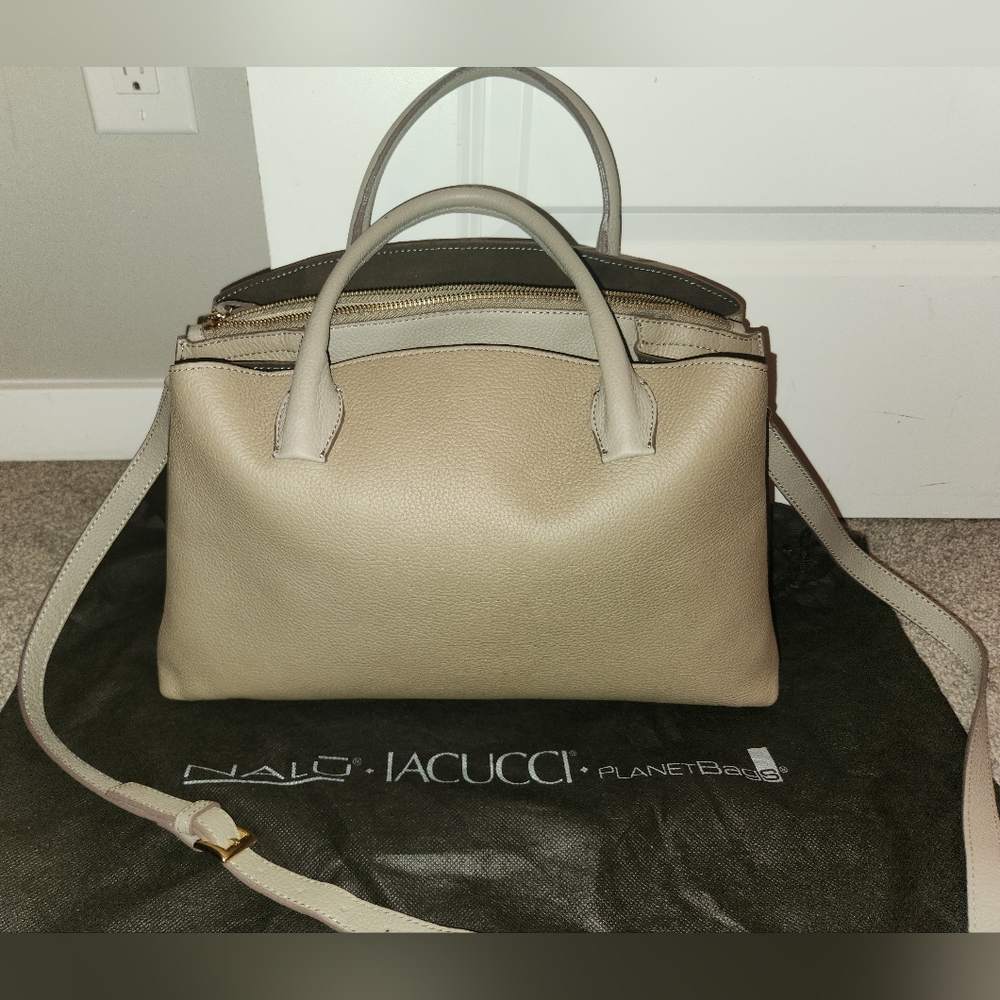 Iacucci Pebbled Italian Leather Tote Satchel Handbag in Stone Beige;New w/o Tags